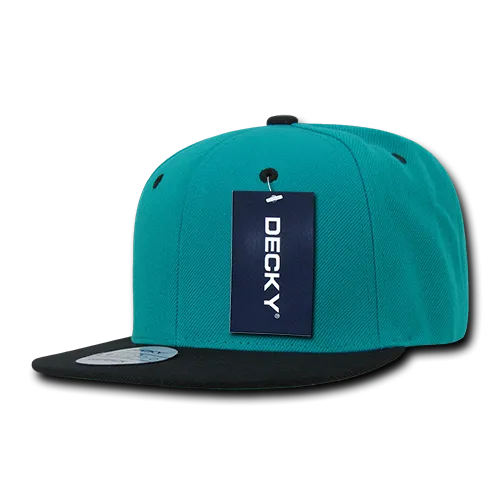 Decky 351 - Blank 2-Tone Snapback Hat, 6 Panel Flat Bill Cap