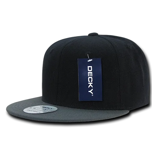 Decky 351 - Blank 2-Tone Snapback Hat, 6 Panel Flat Bill Cap
