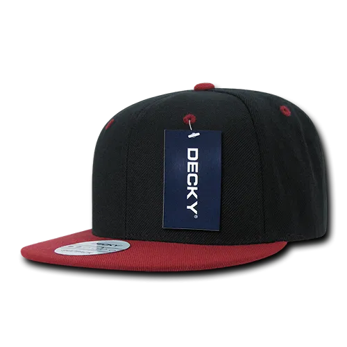 Decky 351 - Blank 2-Tone Snapback Hat, 6 Panel Flat Bill Cap