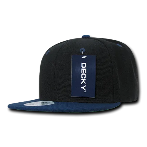 Decky 351 - Blank 2-Tone Snapback Hat, 6 Panel Flat Bill Cap