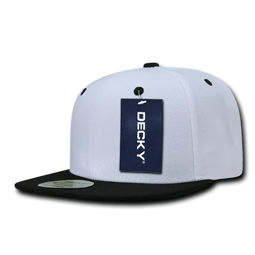 Decky 351 - Blank 2-Tone Snapback Hat, 6 Panel Flat Bill Cap
