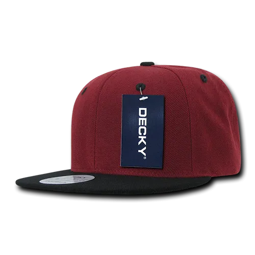 Decky 351 - Blank 2-Tone Snapback Hat, 6 Panel Flat Bill Cap