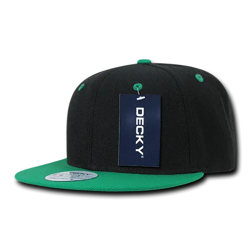 Decky 351 - Blank 2-Tone Snapback Hat, 6 Panel Flat Bill Cap