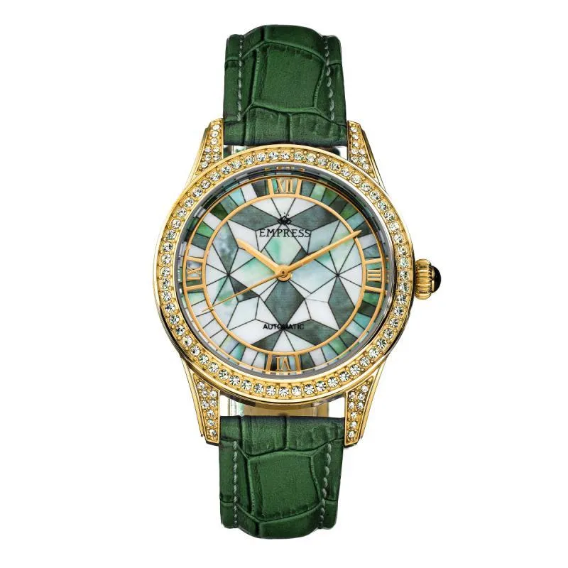 Empress Augusta Automatic Mosaic Mother-of-Pearl Leather-Band Watch