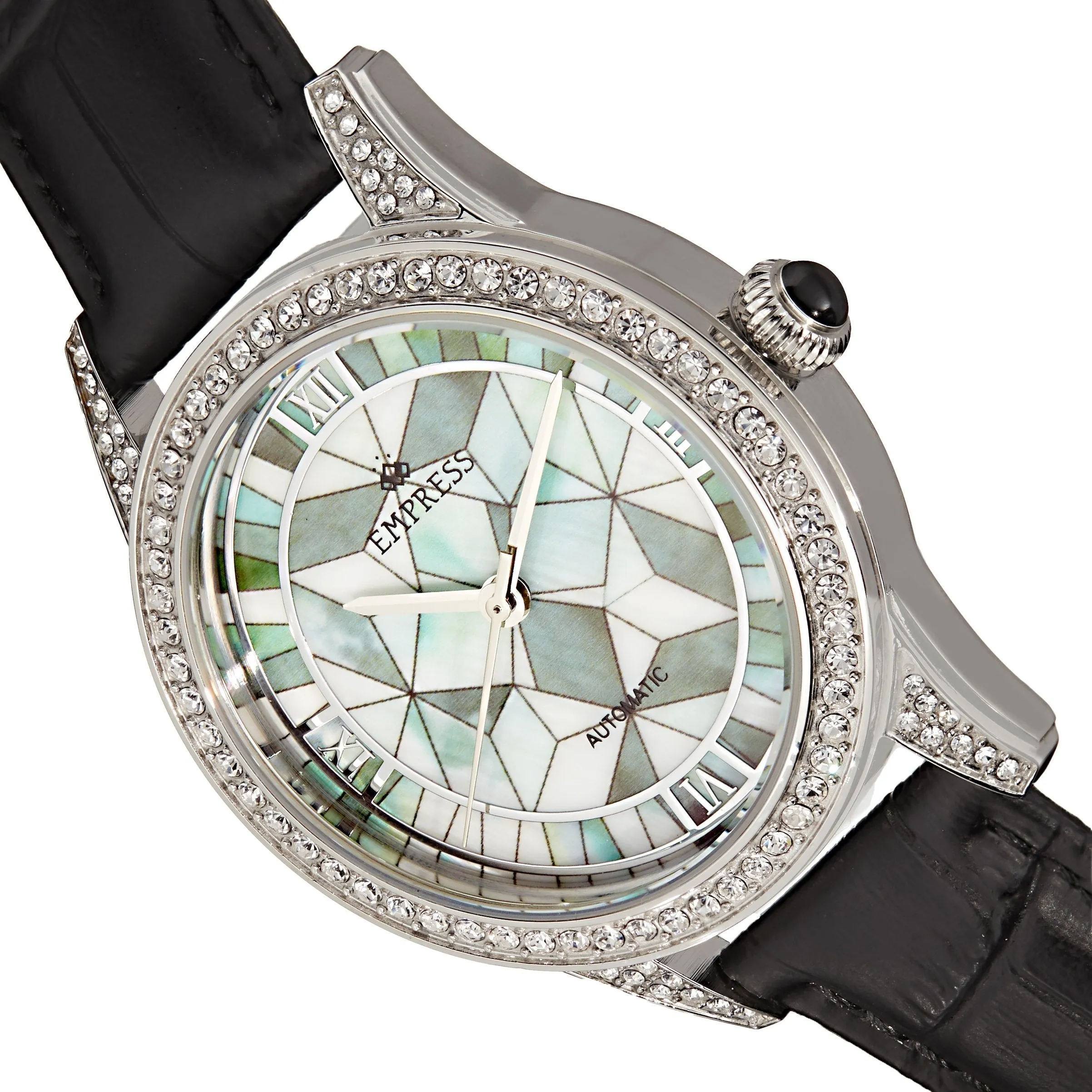 Empress Augusta Automatic Mosaic Mother-of-Pearl Leather-Band Watch