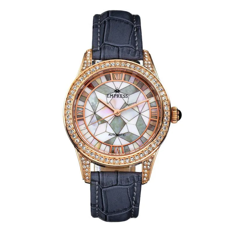 Empress Augusta Automatic Mosaic Mother-of-Pearl Leather-Band Watch