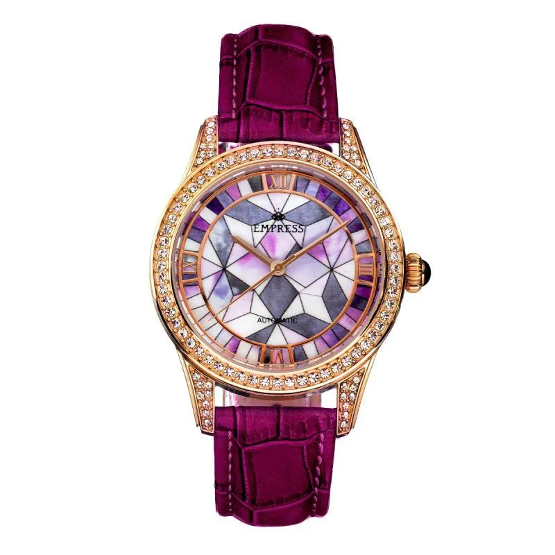 Empress Augusta Automatic Mosaic Mother-of-Pearl Leather-Band Watch