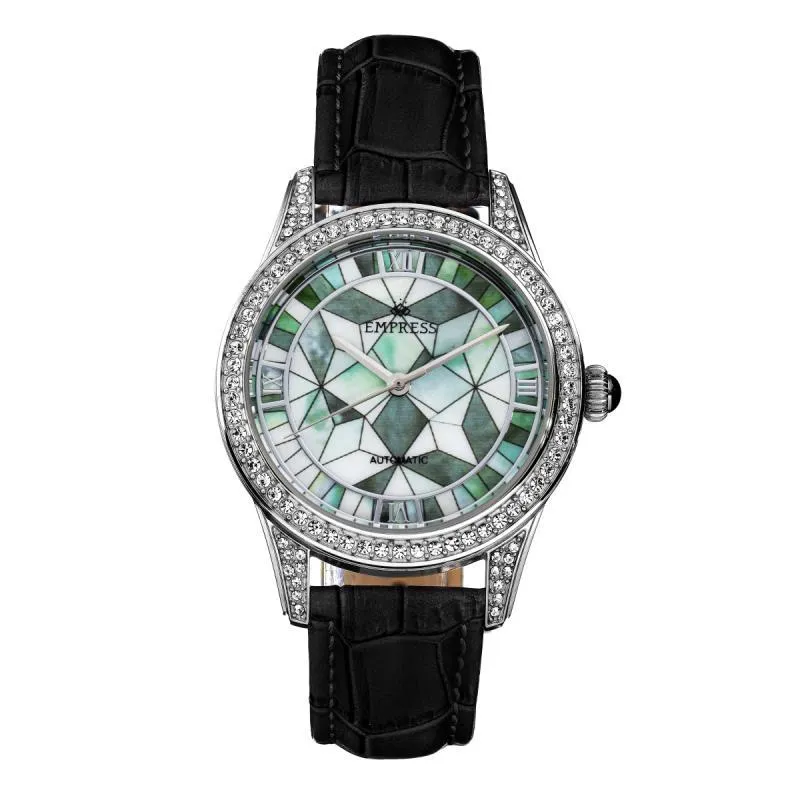 Empress Augusta Automatic Mosaic Mother-of-Pearl Leather-Band Watch