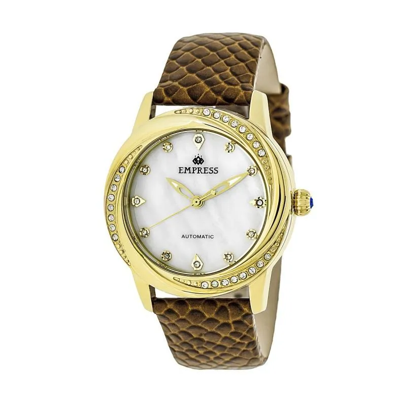 Empress Ayala Automatic MOP Leather-Band Watch