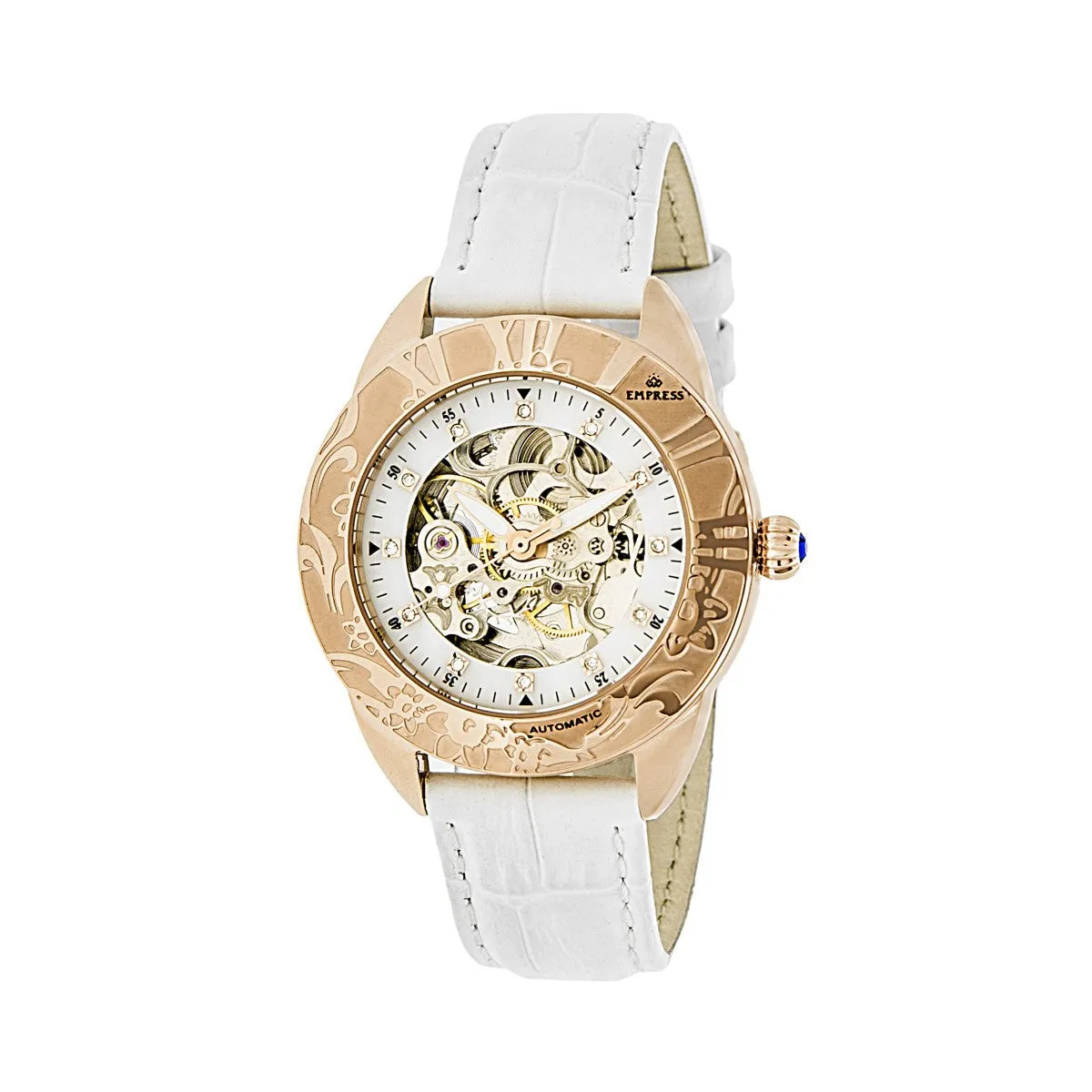 Empress Godiva Automatic MOP Leather-Band Watch - Rose Gold/White