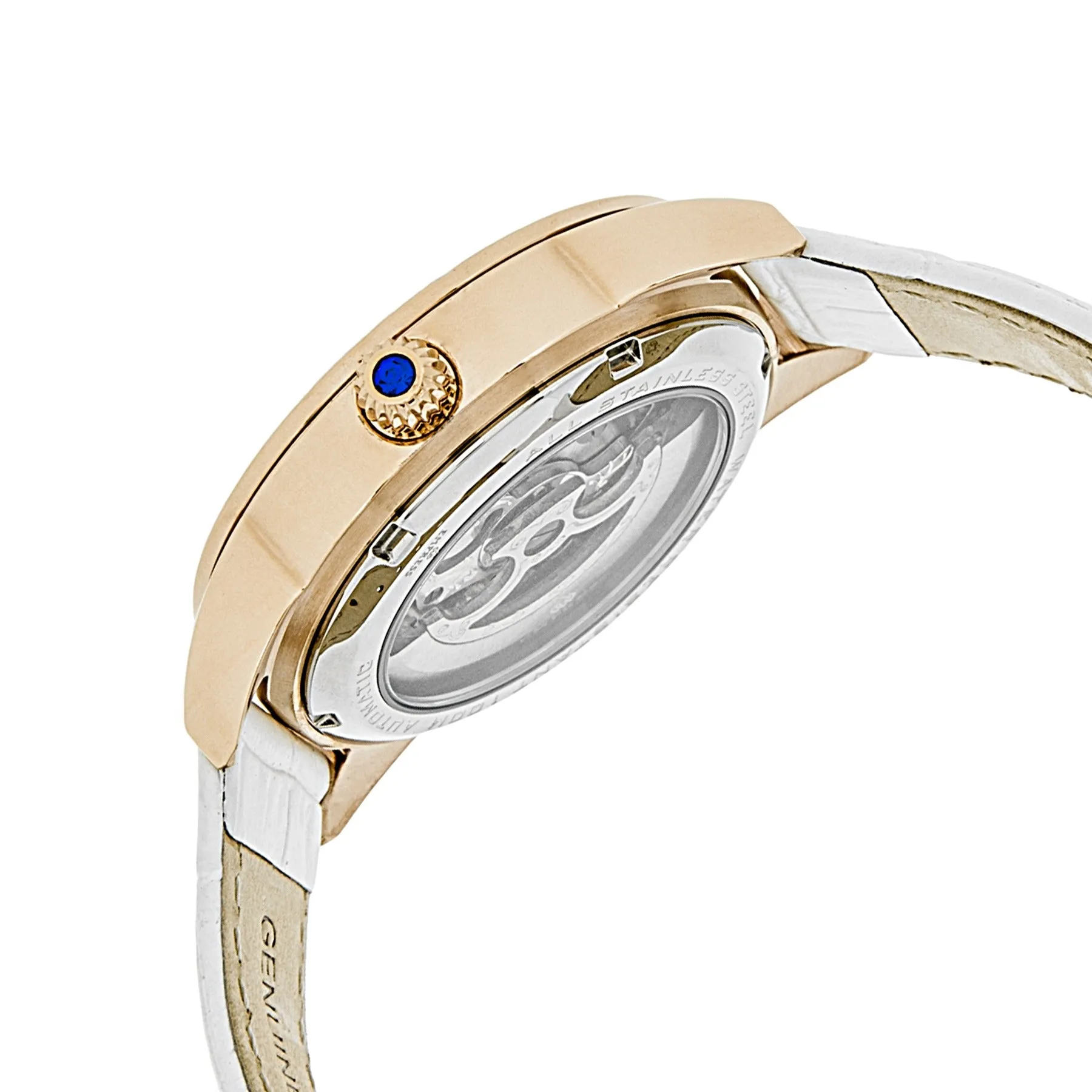 Empress Godiva Automatic MOP Leather-Band Watch - Rose Gold/White