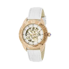 Empress Godiva Automatic MOP Leather-Band Watch - Rose Gold/White