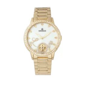 Empress Quinn Automatic MOP Semi-Skeleton Dial Bracelet Watch - Gold