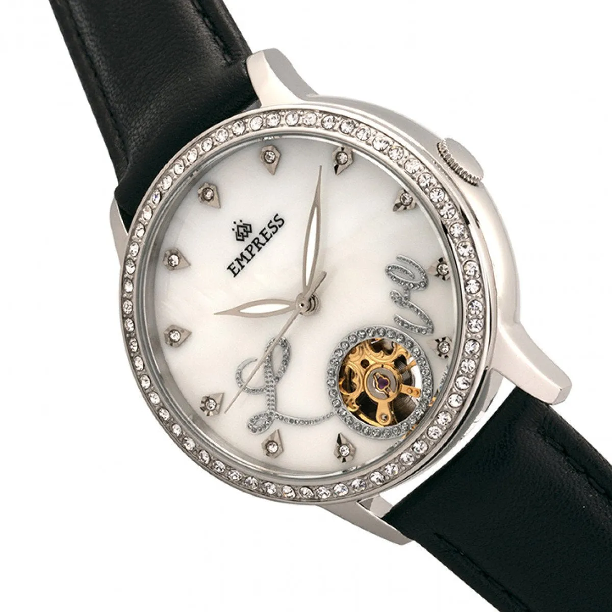 Empress Quinn Automatic MOP Semi-Skeleton Dial Bracelet Watch