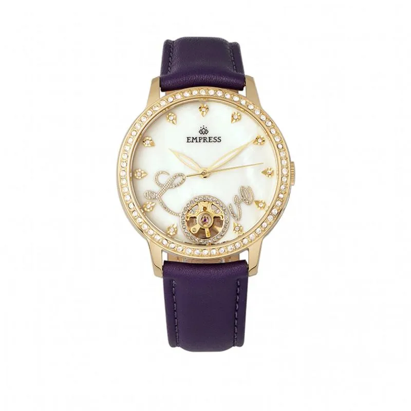 Empress Quinn Automatic MOP Semi-Skeleton Dial Bracelet Watch