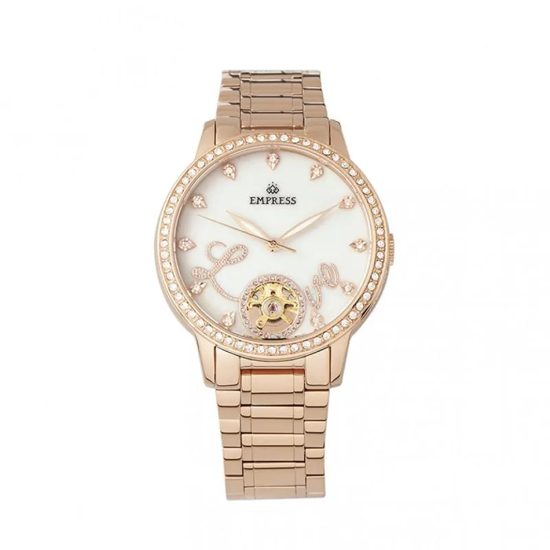 Empress Quinn Automatic MOP Semi-Skeleton Dial Bracelet Watch