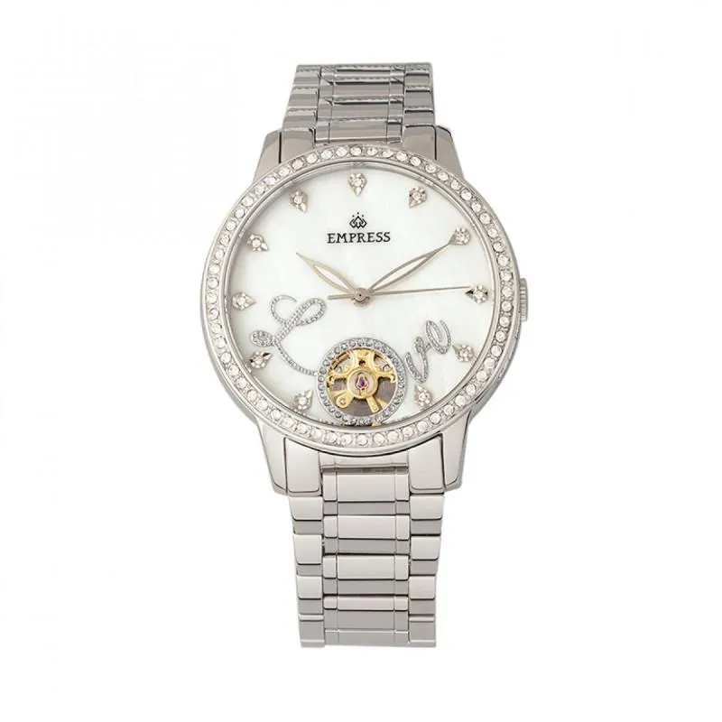 Empress Quinn Automatic MOP Semi-Skeleton Dial Bracelet Watch
