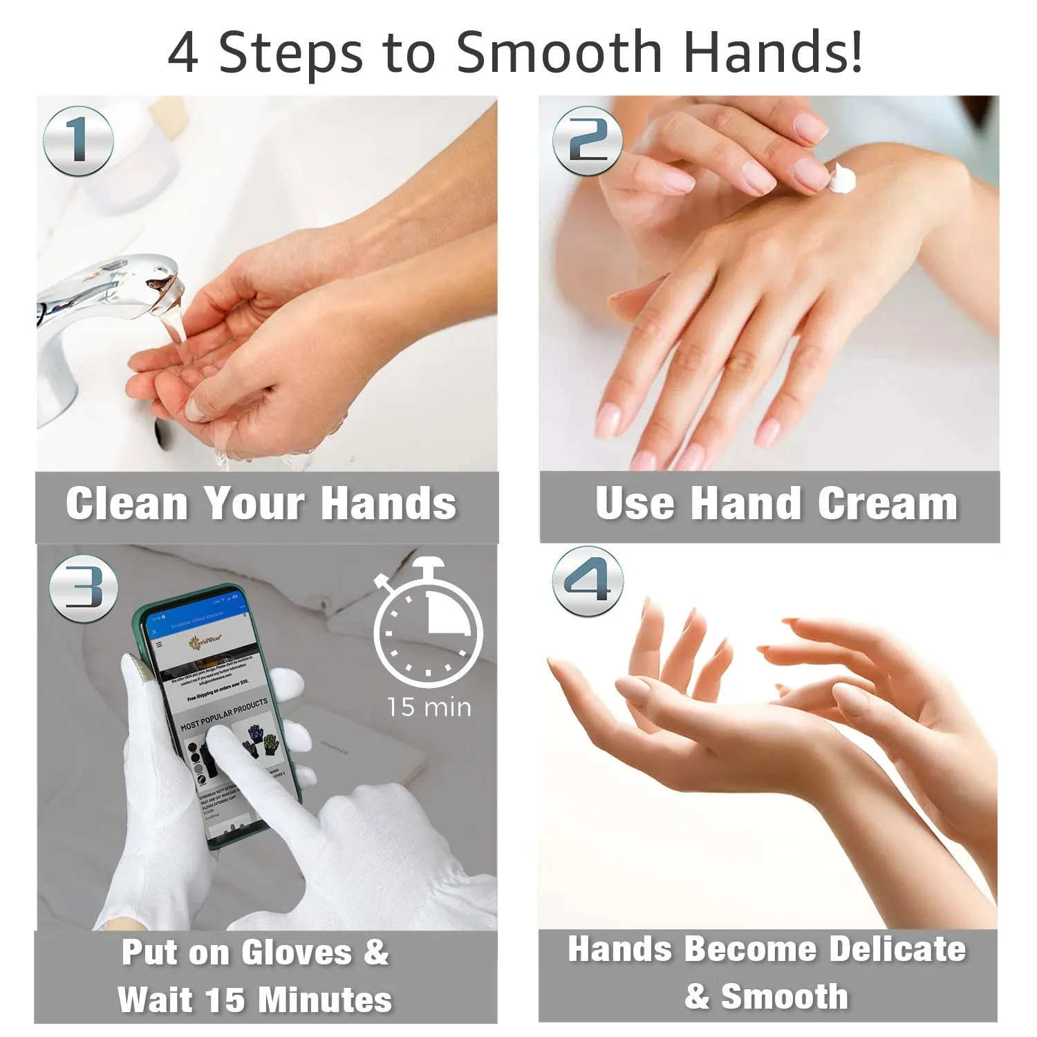EvridWear 100% Cotton Touchscreen Moisturizing Beauty Gloves with Elastic Cuff, Natural Cosmetic Therapy Gloves for Eczema SPA Dry Hands Care Overnight (White, Large) 5 Pairs