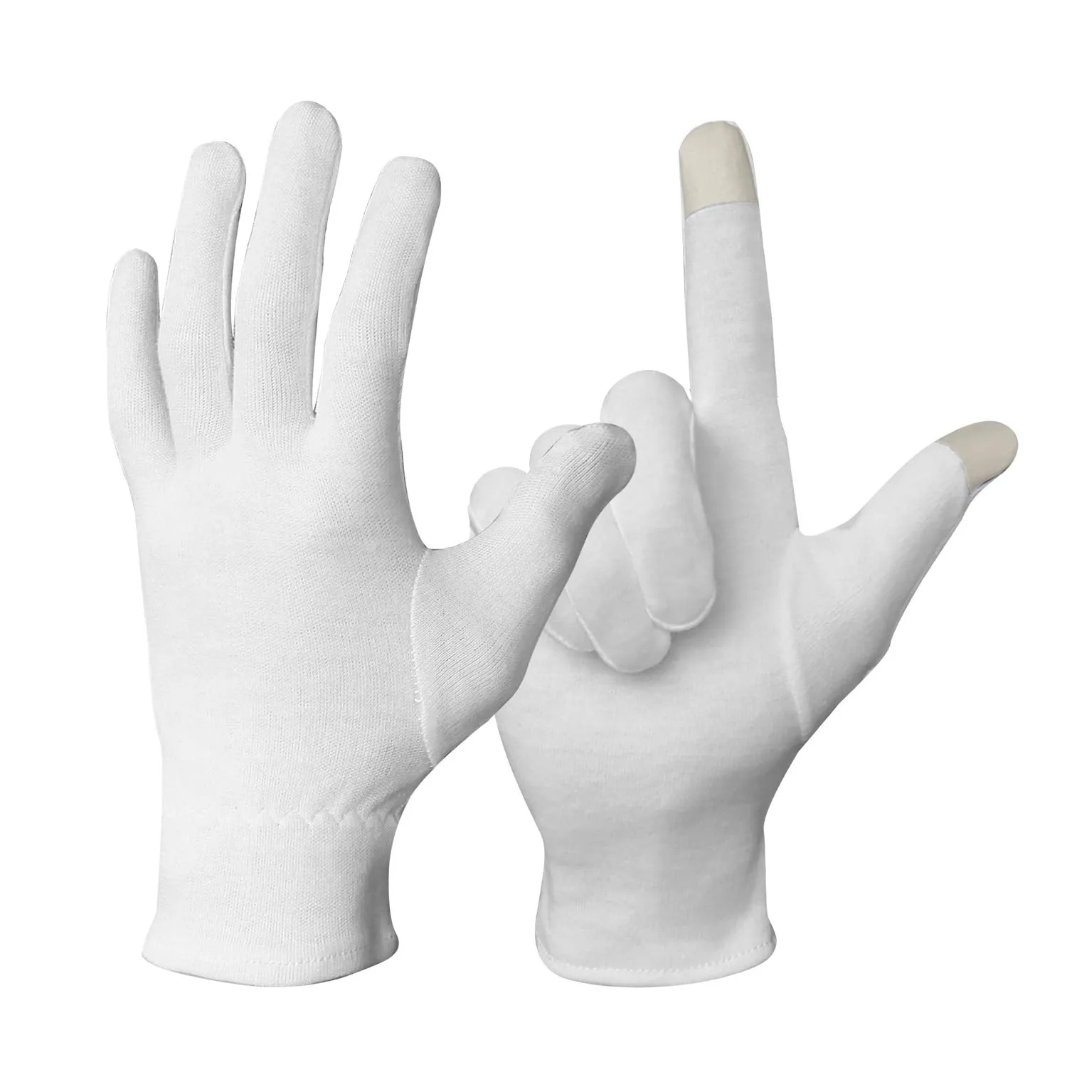 EvridWear 100% Cotton Touchscreen Moisturizing Beauty Gloves with Elastic Cuff, Natural Cosmetic Therapy Gloves for Eczema SPA Dry Hands Care Overnight (White, Large) 5 Pairs