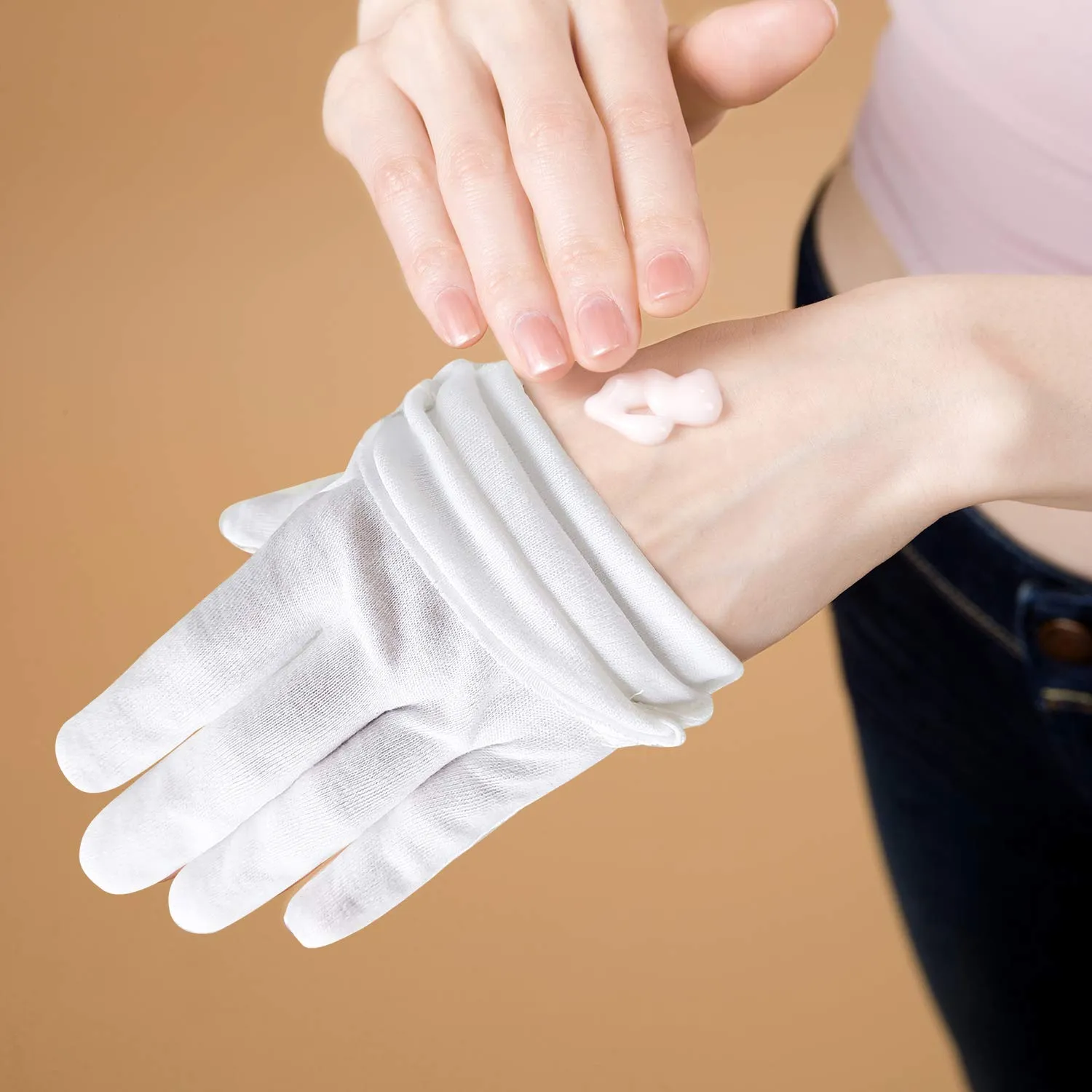 EvridWear 100% Cotton Touchscreen Moisturizing Beauty Gloves with Elastic Cuff, Natural Cosmetic Therapy Gloves for Eczema SPA Dry Hands Care Overnight (White, Large) 5 Pairs