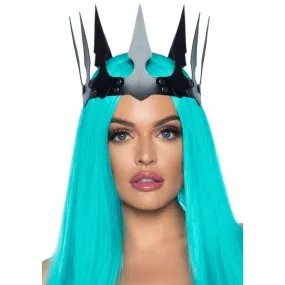 Faux Leather Spiked Crown - Black