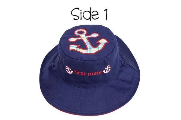 FlapJack Kids UPF50  Reversible Sun Hat -  Anchor / Sailboat