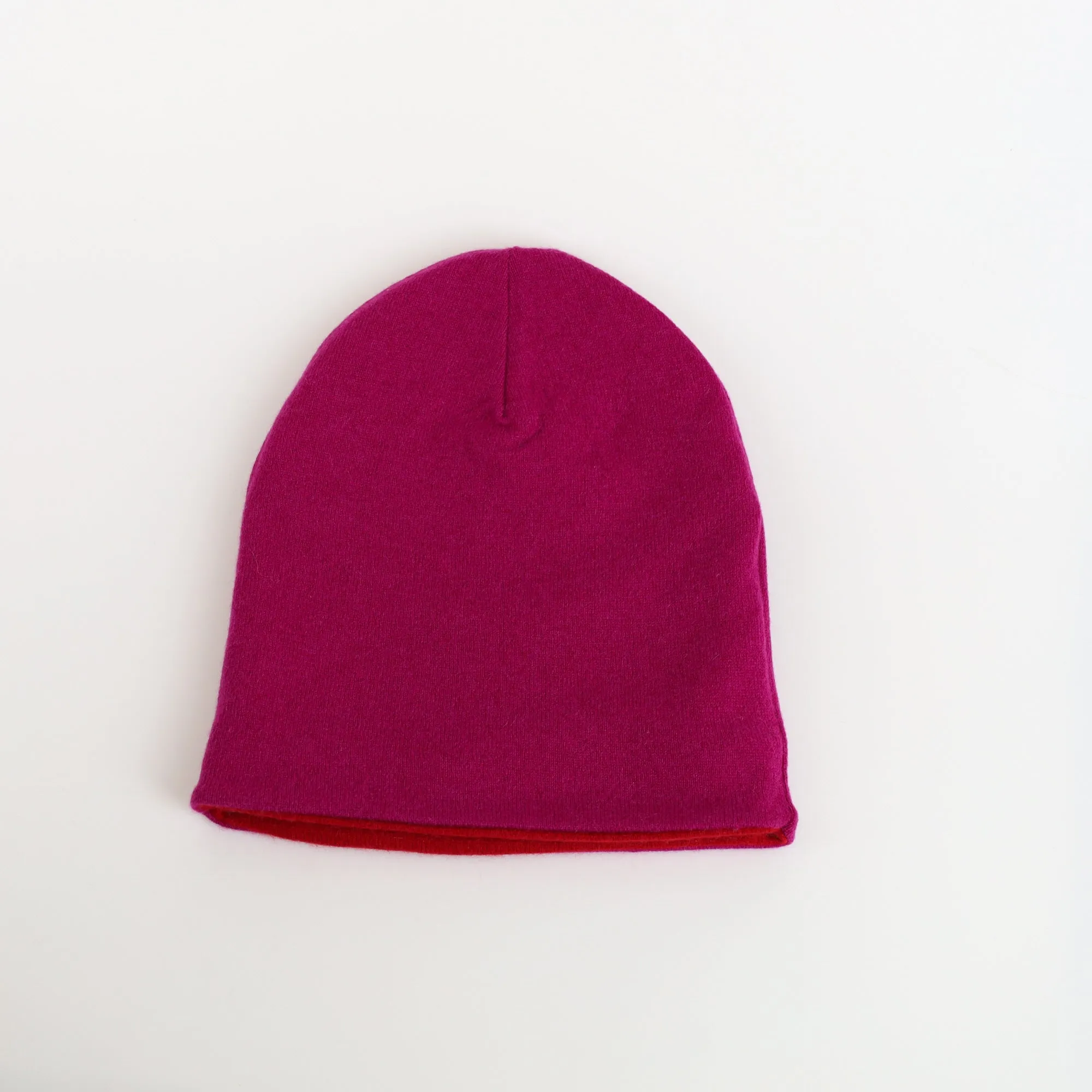 Fuchsia Pink and Red Cashmere Beanie Hat