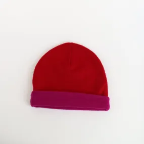 Fuchsia Pink and Red Cashmere Beanie Hat