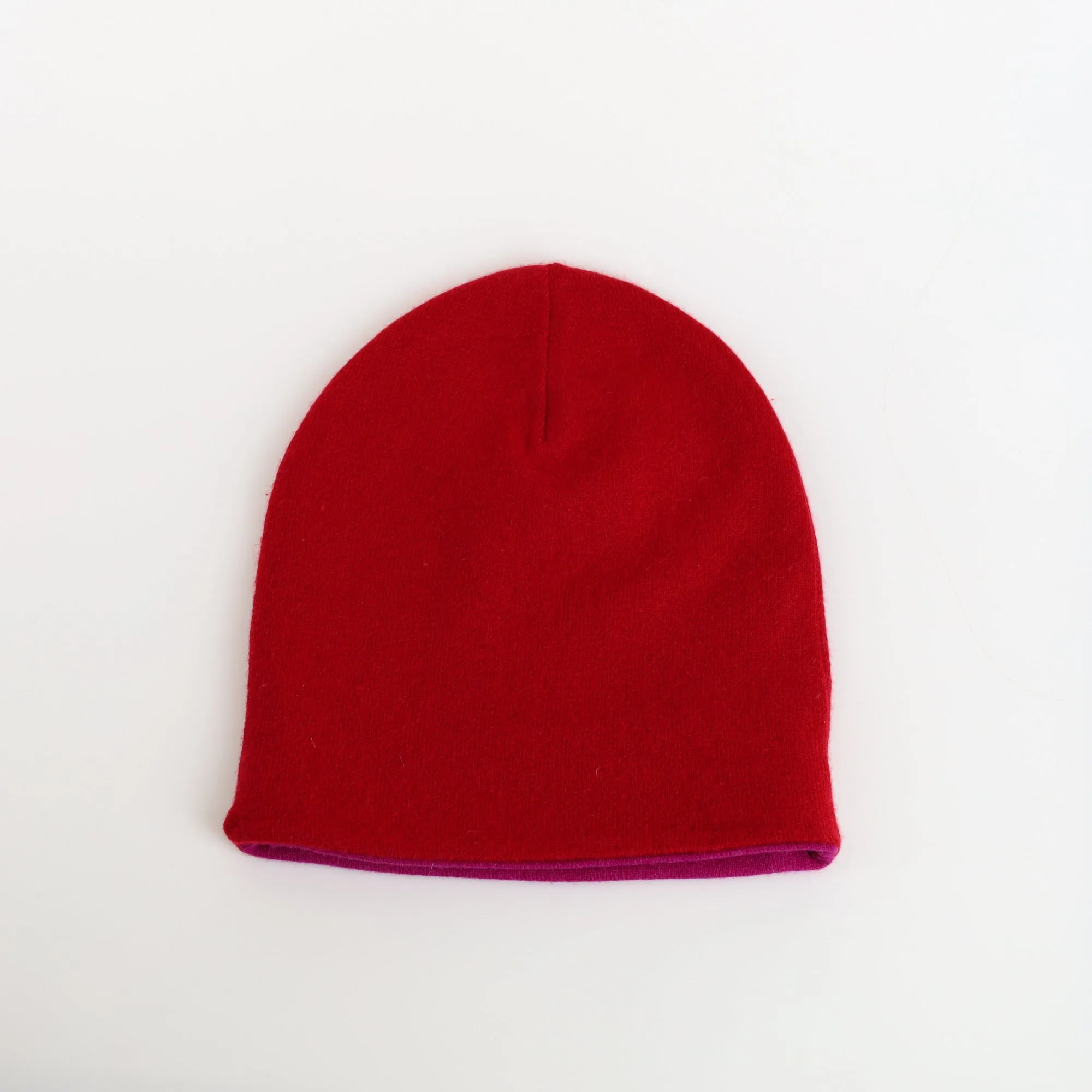 Fuchsia Pink and Red Cashmere Beanie Hat