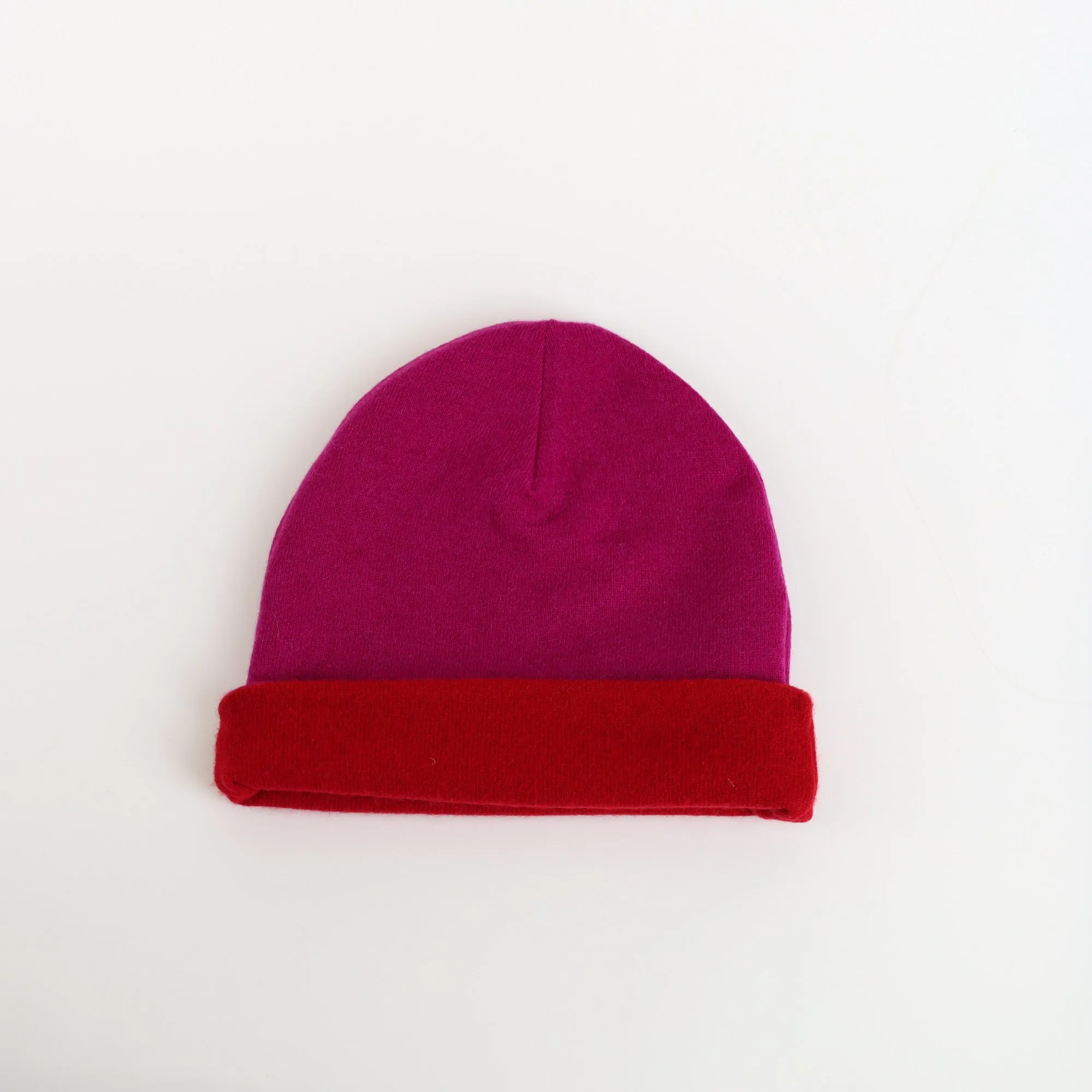Fuchsia Pink and Red Cashmere Beanie Hat