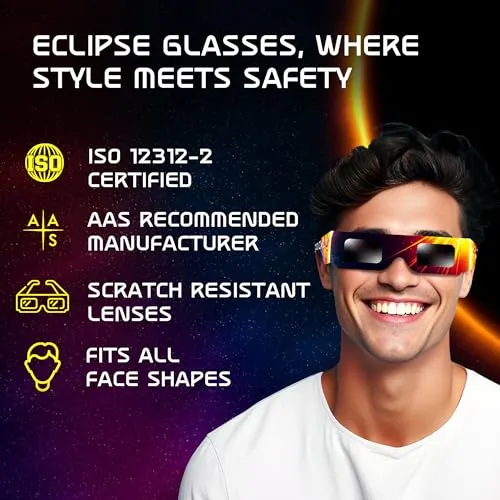 Galaxium Solar Eclipse Glasses AAS Approved 2024 - [6 Pack] Trusted for Direct Solar Eclipse Viewing - ISO 12312-2 & CE Certified