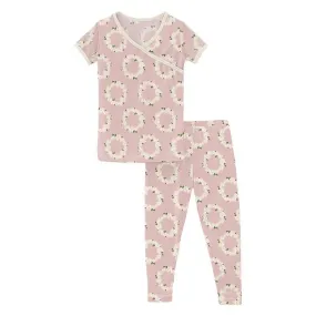 Girl's Print Bamboo Short Sleeve Kimono Pajama Set - Baby Rose Daisy Crowns