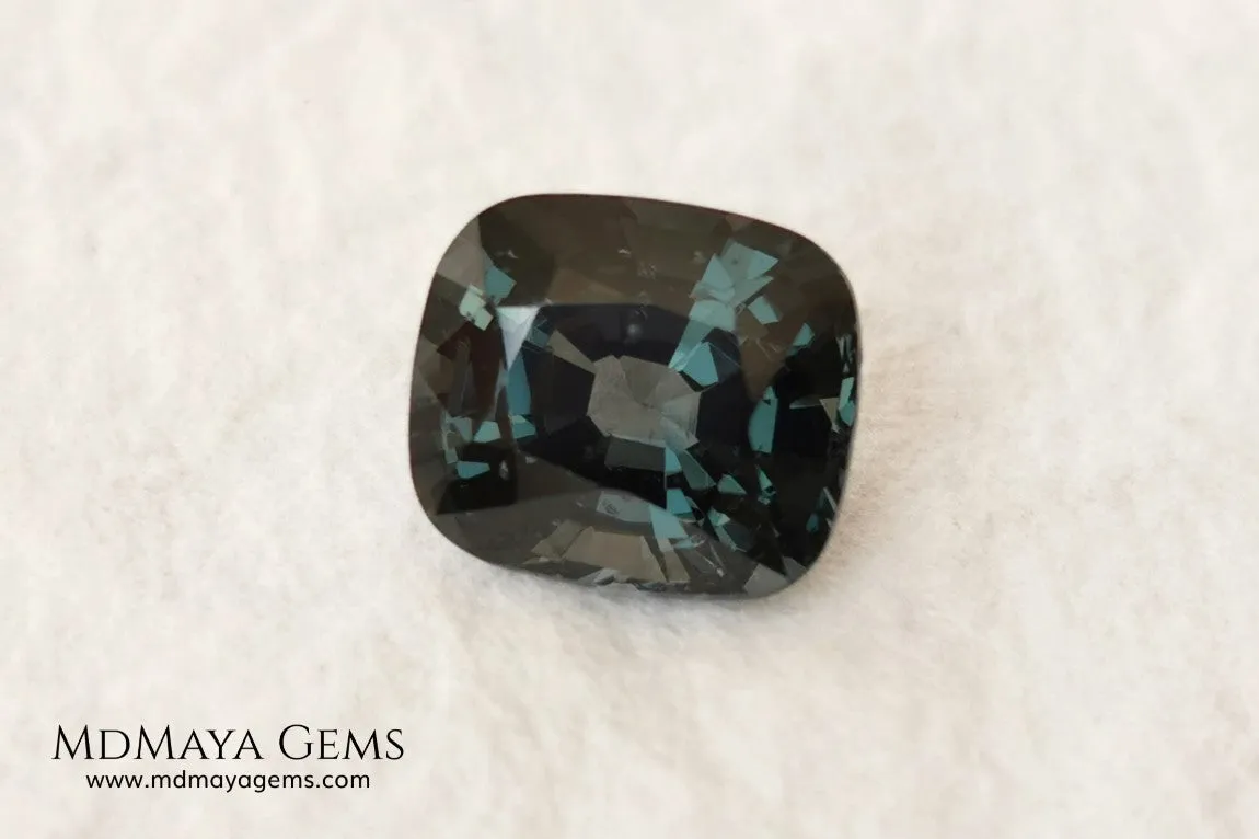 Gorgeous Greenish Gray Spinel 3.13 ct  cushion cut.