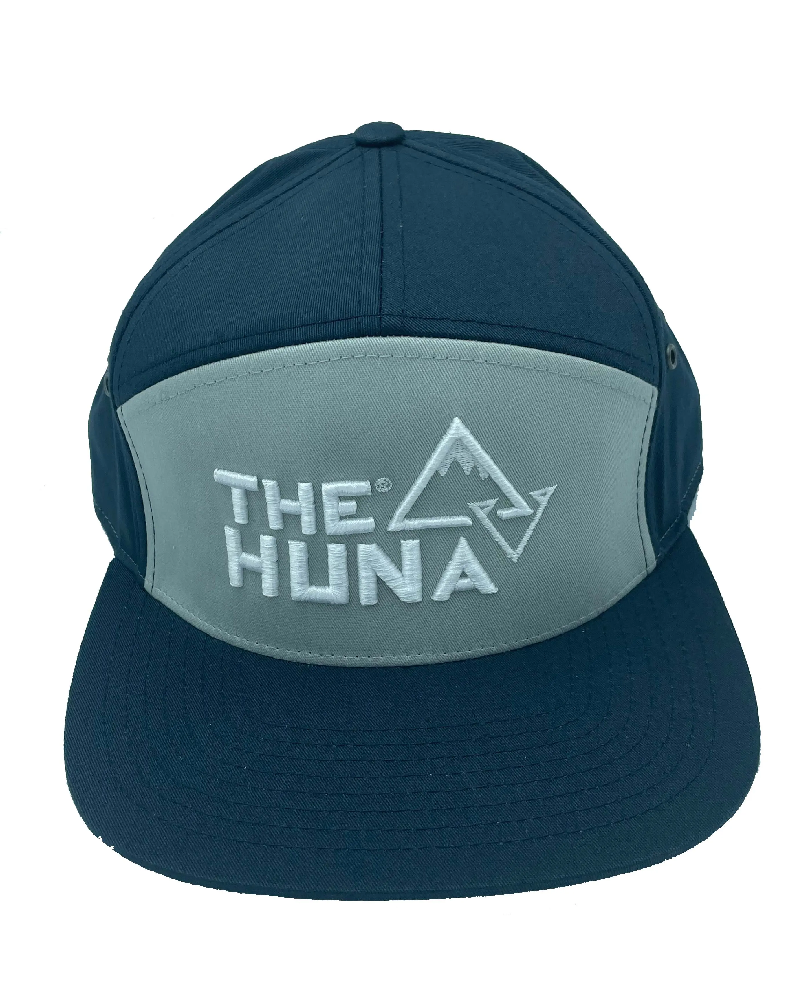 Gray / Navy with White Logo - 7 Panel Cotton Twill