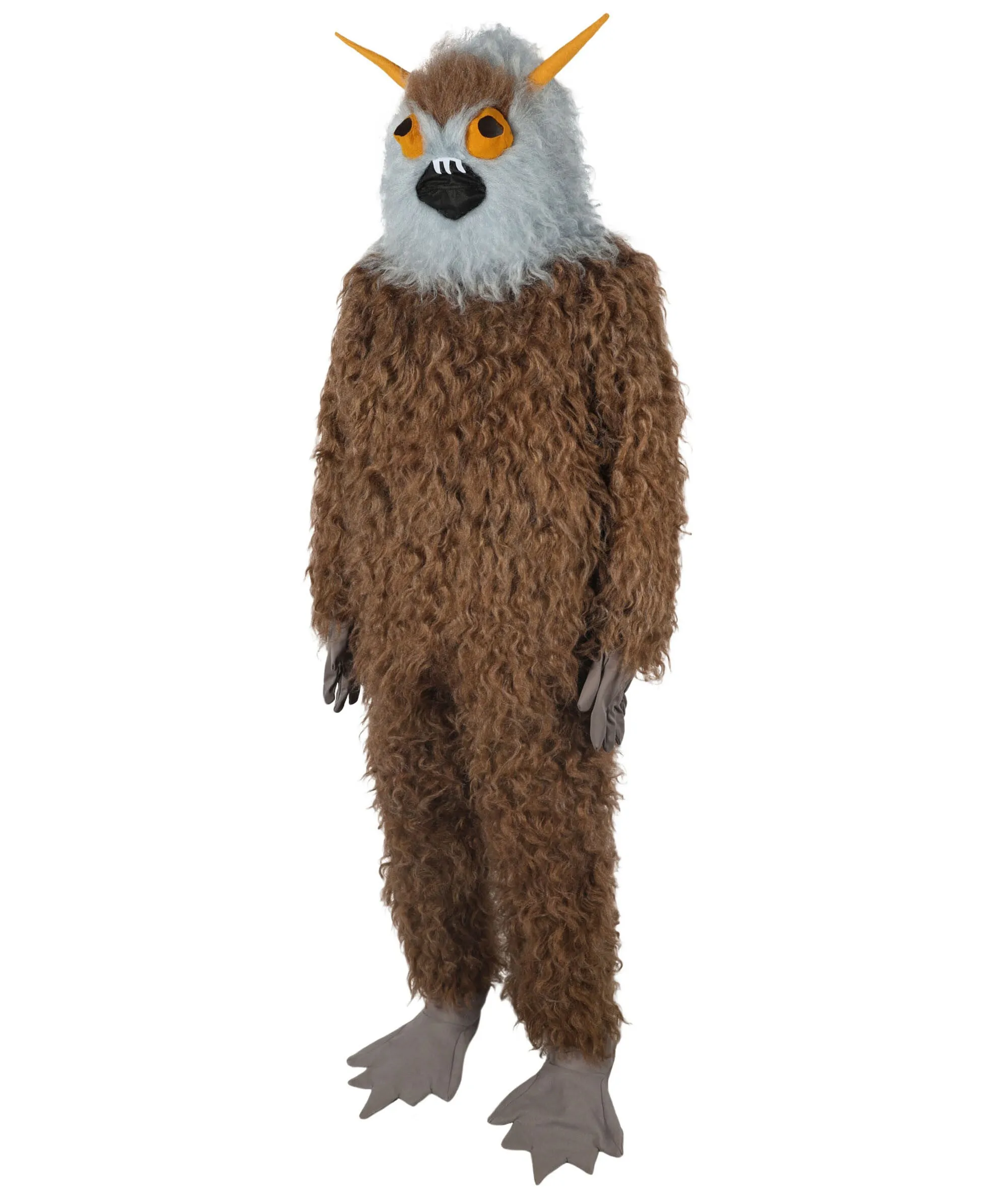 HPO Adult Unisex Furry 75 Inch Blue Horned Multiple Monster Costume Set with Head Mask| Perfect for Halloween| Flame-retardant Synthetic Fabric