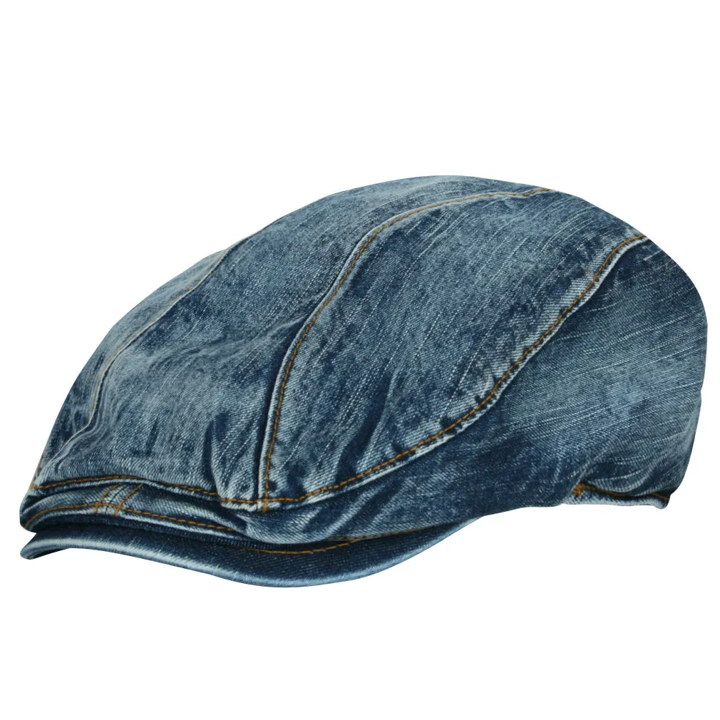 ililily Denim Newsboy Flat Cap Gatsby Ivy Irish Cabbie Driver Hunting Hat