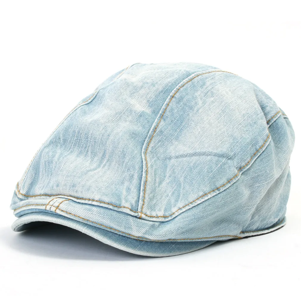 ililily Denim Newsboy Flat Cap Gatsby Ivy Irish Cabbie Driver Hunting Hat