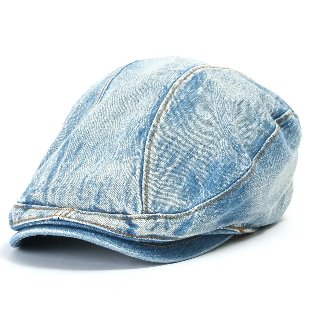 ililily Denim Newsboy Flat Cap Gatsby Ivy Irish Cabbie Driver Hunting Hat