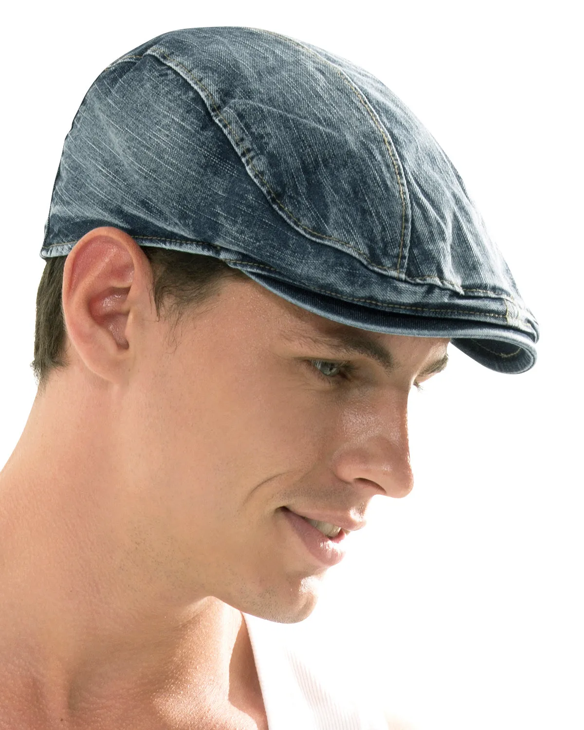 ililily Denim Newsboy Flat Cap Gatsby Ivy Irish Cabbie Driver Hunting Hat