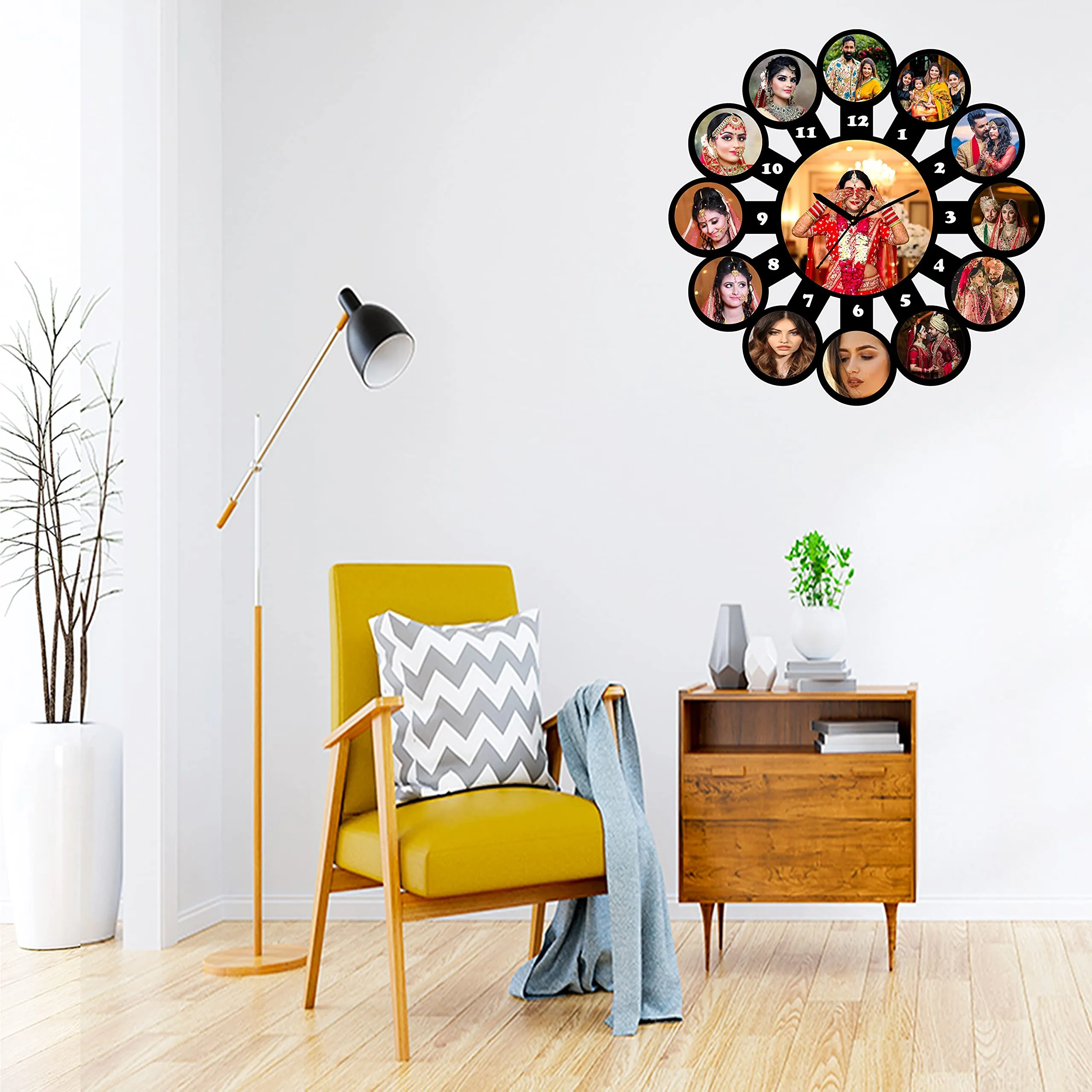 Kesar Enterprises 13 Photo Clock Personalized/Personalise 13 Photo Frame for Gifts in Creative Wooden Frame |Gifting Frame for All Occasions| (Black, 18x18 inches)