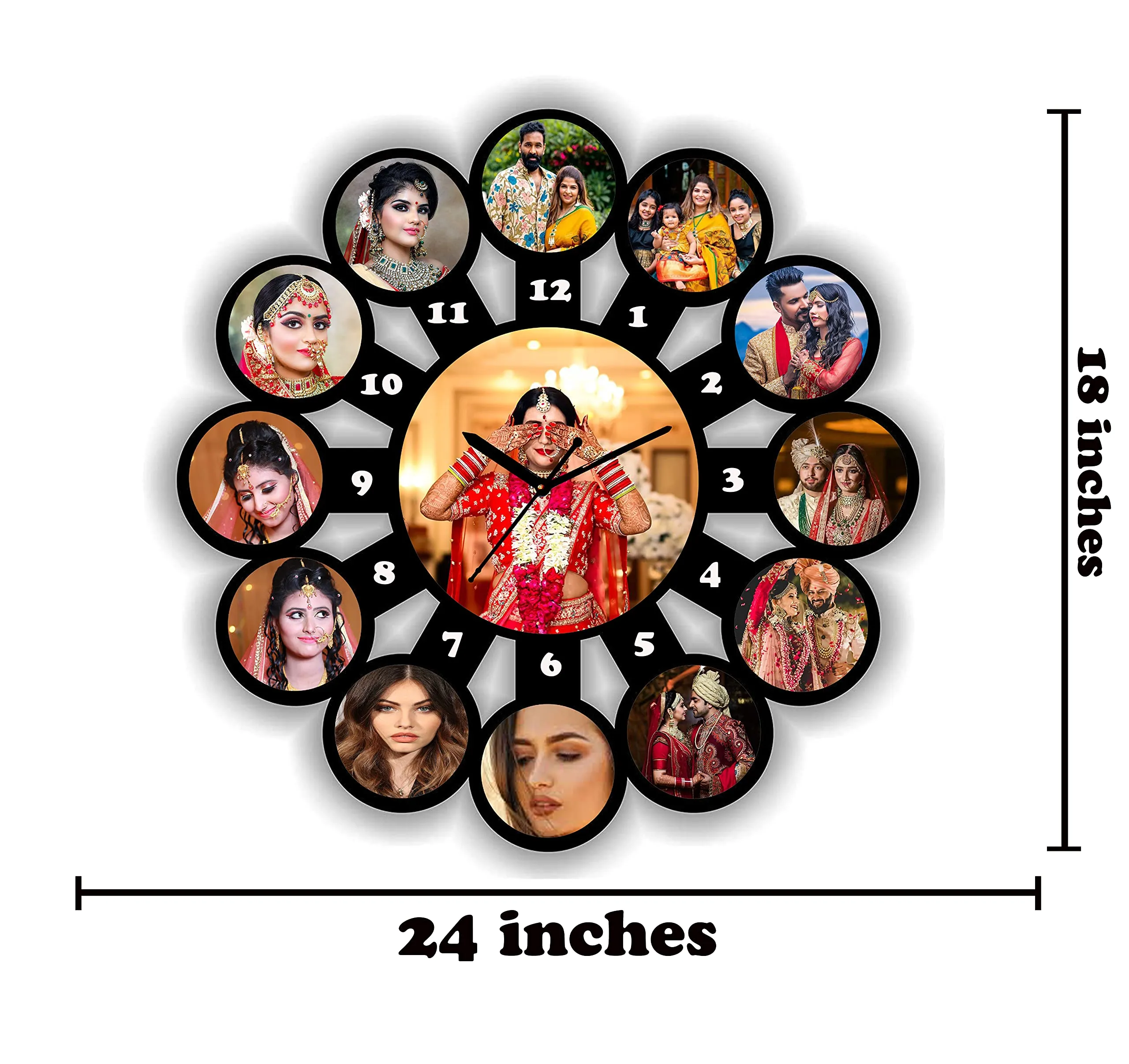 Kesar Enterprises 13 Photo Clock Personalized/Personalise 13 Photo Frame for Gifts in Creative Wooden Frame |Gifting Frame for All Occasions| (Black, 18x18 inches)