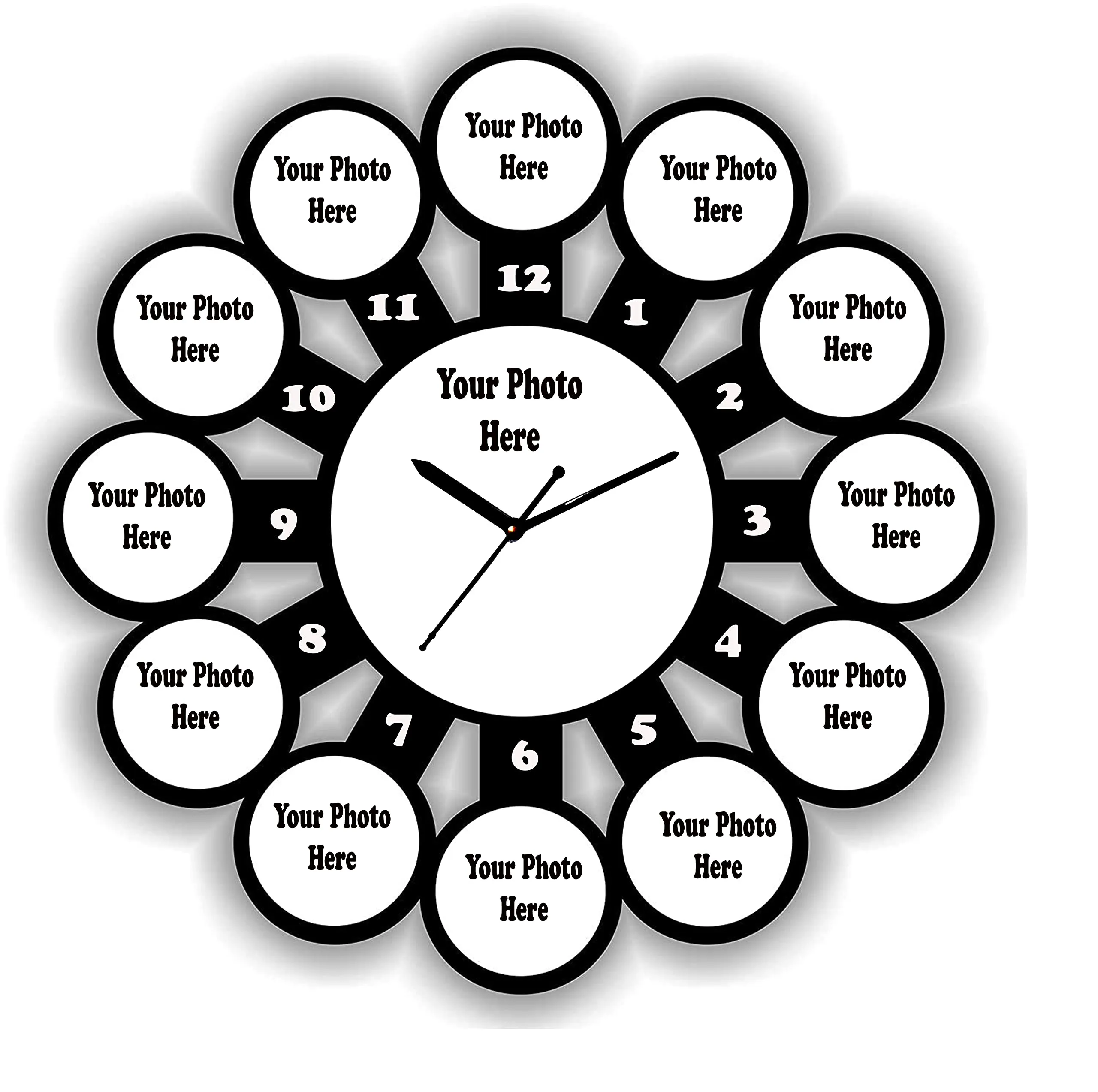 Kesar Enterprises 13 Photo Clock Personalized/Personalise 13 Photo Frame for Gifts in Creative Wooden Frame |Gifting Frame for All Occasions| (Black, 18x18 inches)