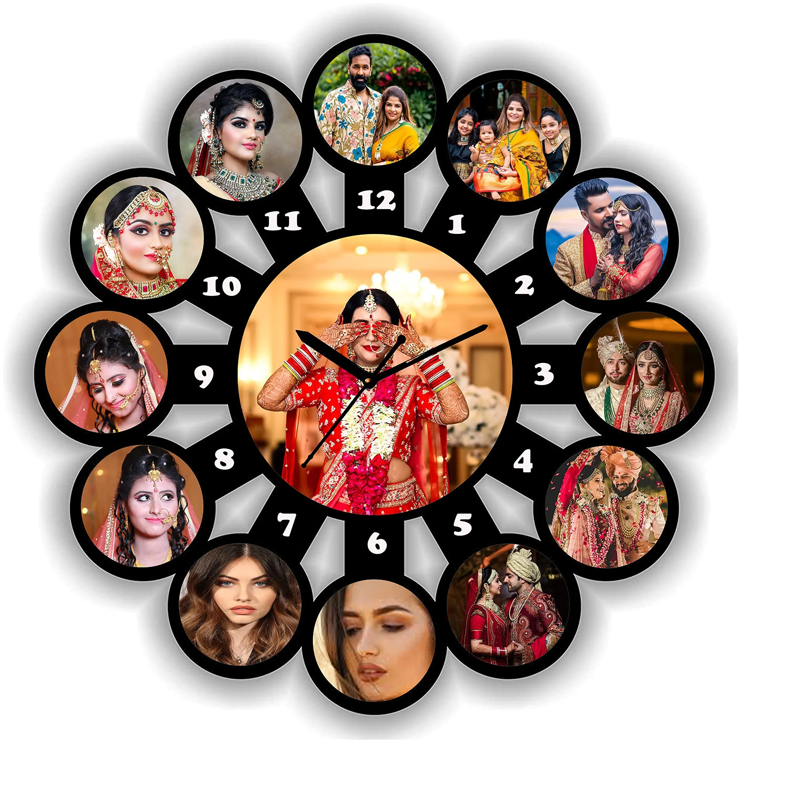 Kesar Enterprises 13 Photo Clock Personalized/Personalise 13 Photo Frame for Gifts in Creative Wooden Frame |Gifting Frame for All Occasions| (Black, 18x18 inches)