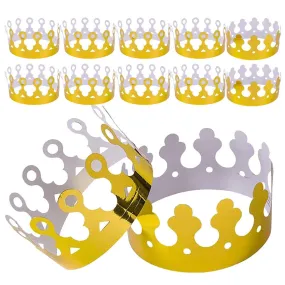 Kicko Paper Crown Party Hat - Pack of 12 Adjustable Golden Foil Headdresses for King Queen