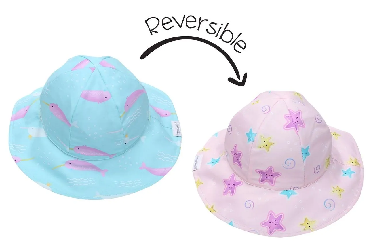 Kids UPF50  Patterned Sun Hat - Narwhal/Starfish