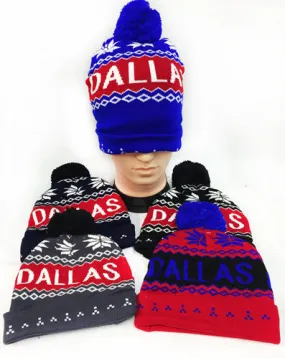 knitted pompom dallas winter beanie hats Case of 24