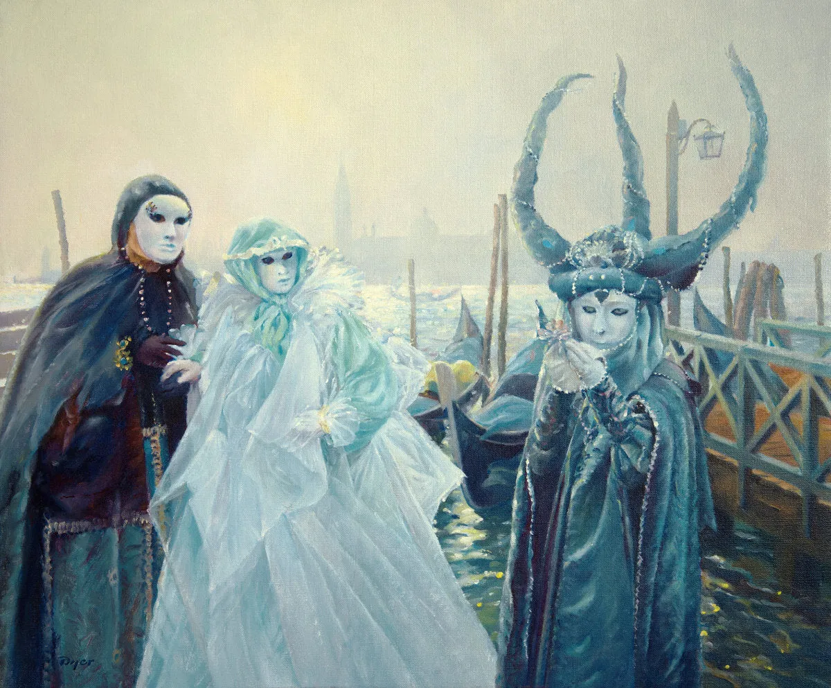 'Magical Carnival Morning. Venice', 20x24 inches original art oil on canvas. Paintings of Italy by Artist Ted Dyer from our Cornwall Art Gallery