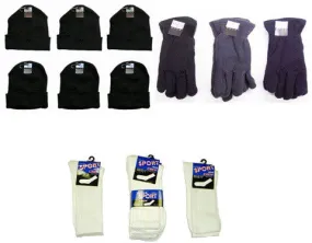 men's knit hats, fleece gloves and crew socks combo Case of 180