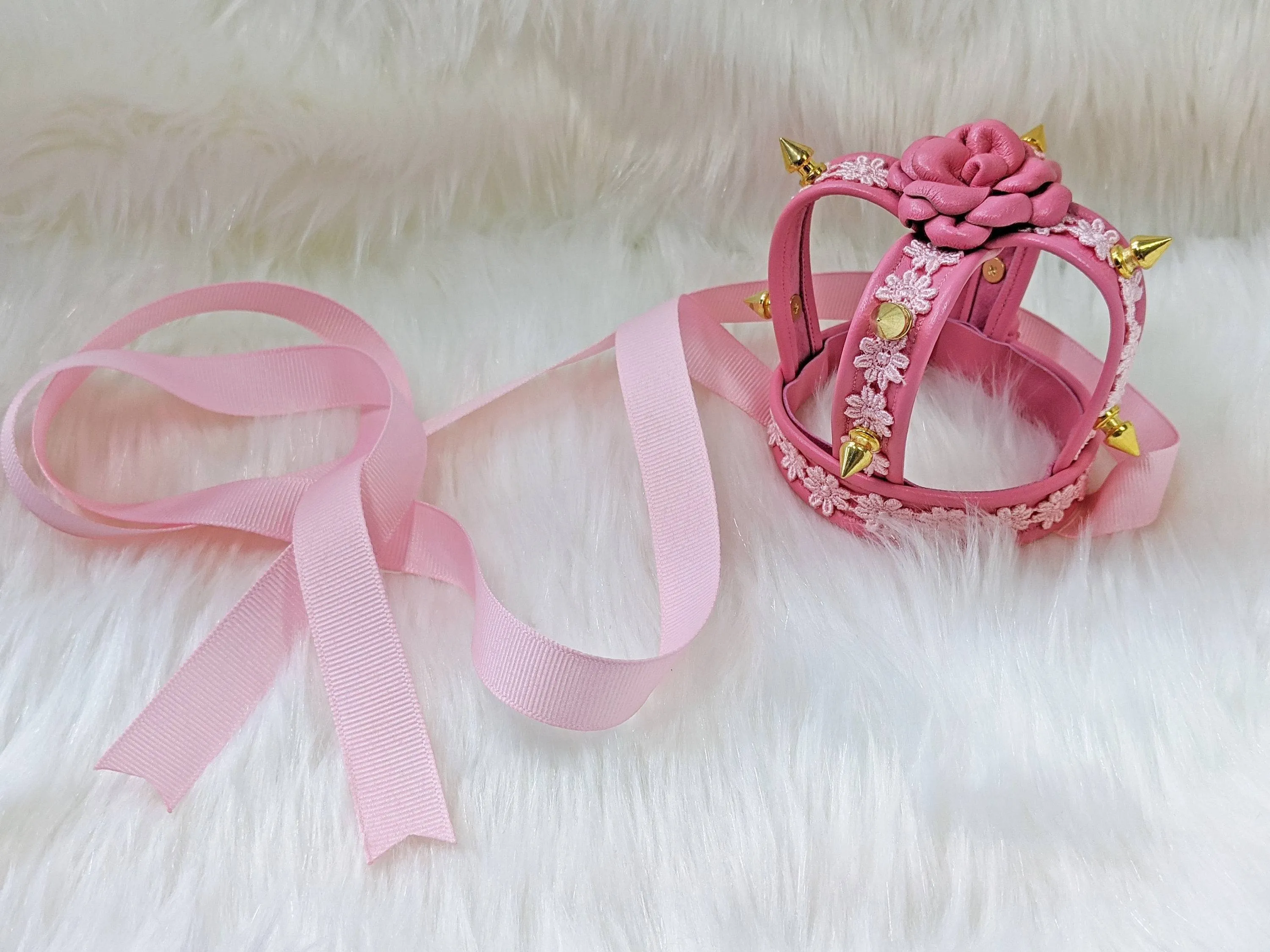Miniature Pink Spiked Leather Crown