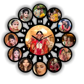 MUKESH HANDICRAFTS Personalized Photo Wooden Frame Wall Clock for All Occasions (Black, 18x18 Inches)